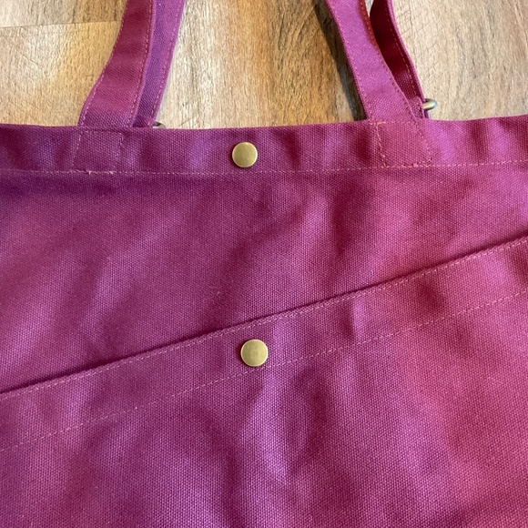 Stone + Cloth Tote Bag Backpack Convertible Maroon Burgundy Cotton Canvas Snap - Picture 9 of 16